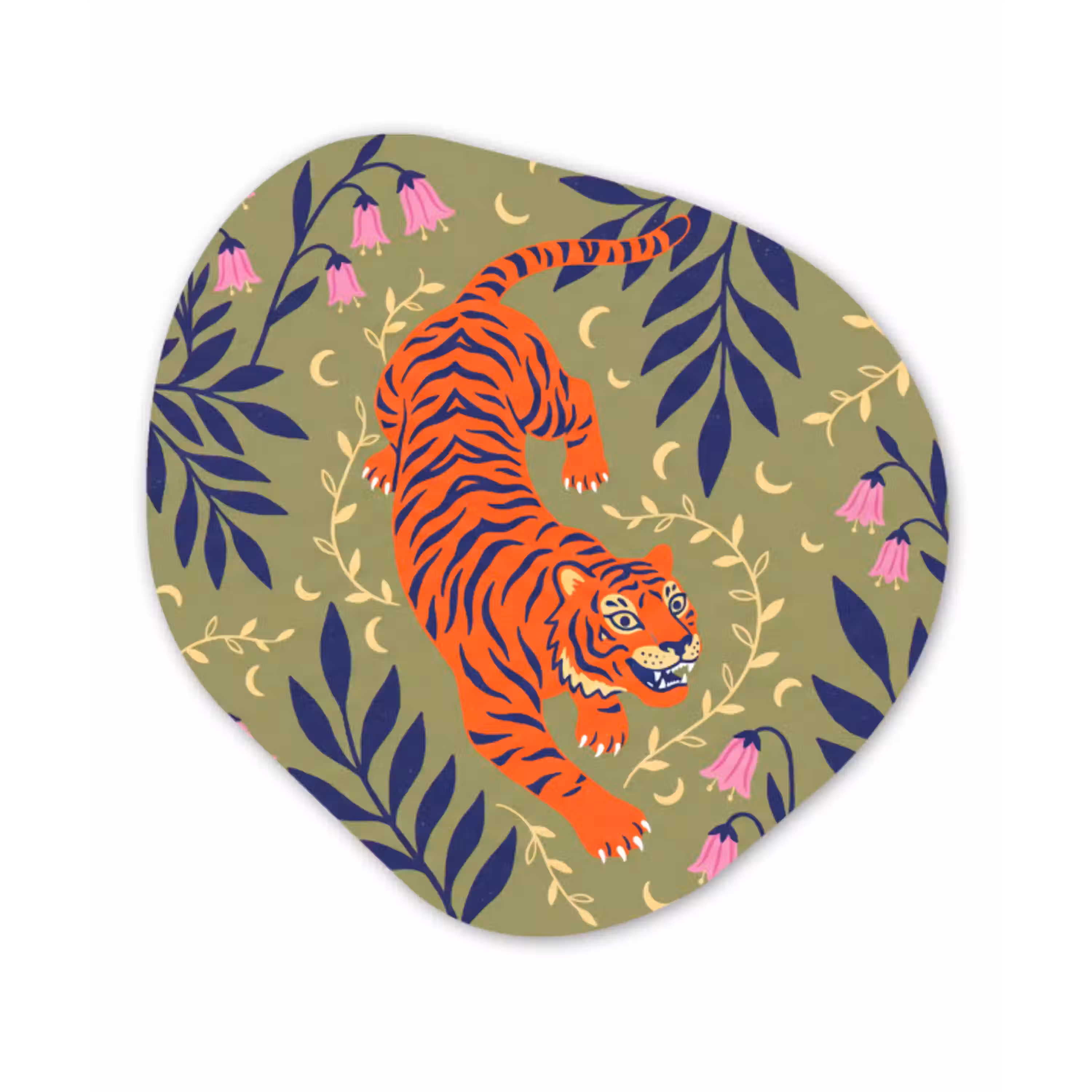 Tijger - Bladeren - Dieren - Illustratie - Oranje Wandcirkel Organisch Aluminium middel -3d