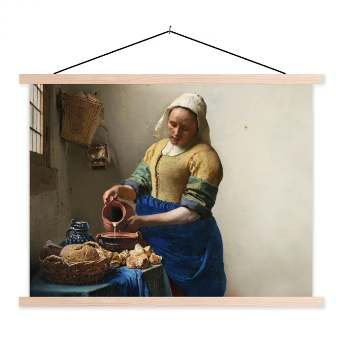 Het melkmeisje - Kunst - Oude meesters - Vermeer textielposter latten blank klein -3d