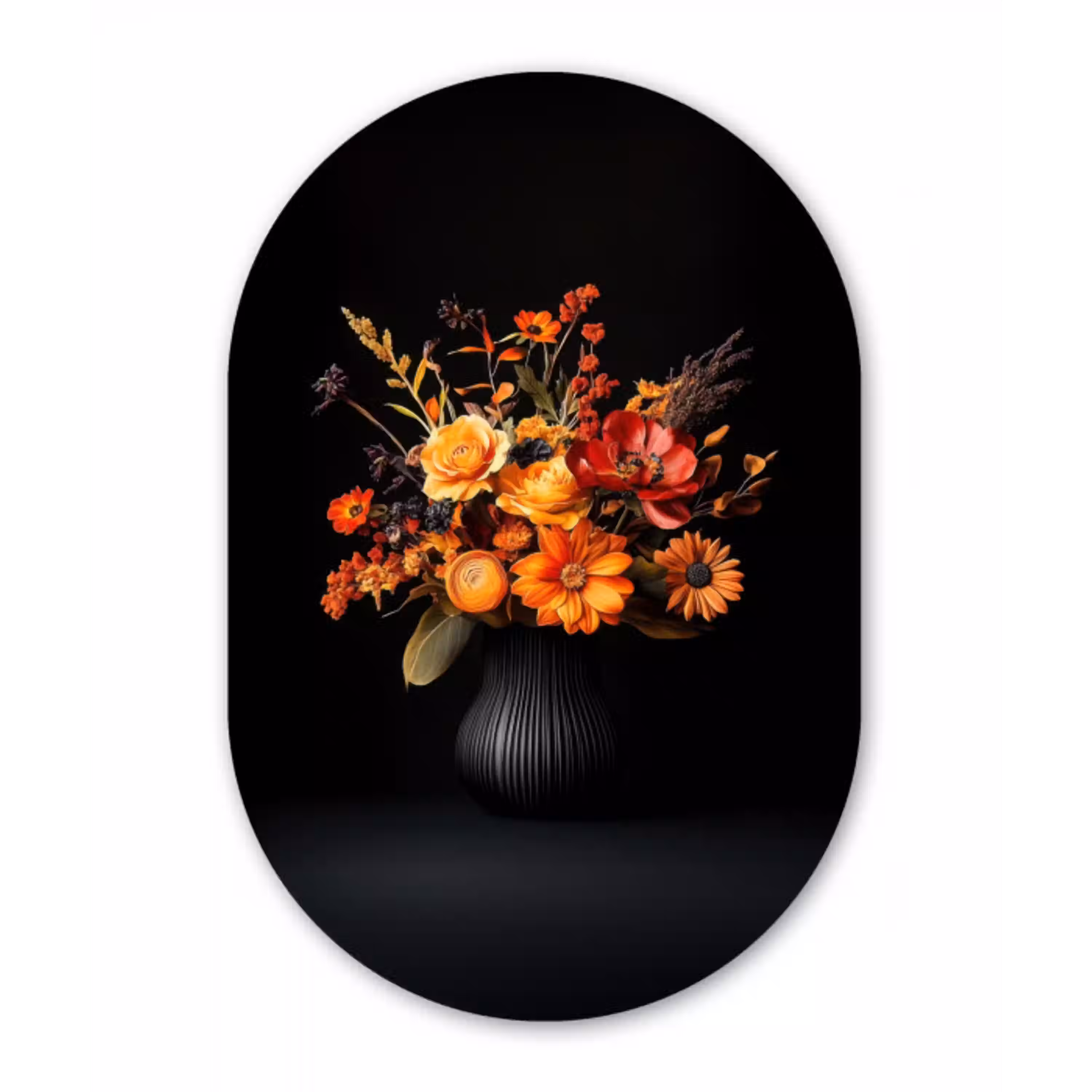 Herfst - Boeket - Oranje Wandcirkel Ovaal Aluminium middel -3d