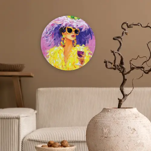 Zonnebril - Vrouw - Jas - Veren Wandcirkel kunststof plaat 5mm dik klein -sfeer1