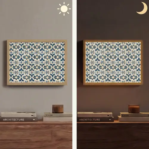 Tegel - Patroon - Blauw - Beige Light Box met batterij (Wandlamp) middel 907 -sfeer3