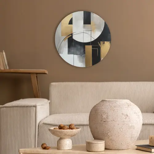 Abstract - Goud - Zilver - Vormen - Aesthetic Akoestische PET Vilt - Rond klein -sfeer1