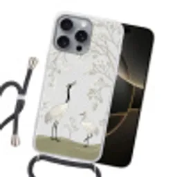 Minimalistisch - Kraanvogels - Blauw Hoesje iPhone 16 Pro Max met koord klein -sfeer1