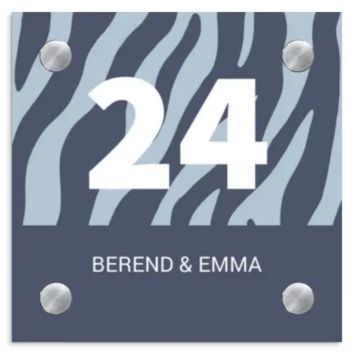 Blauw zebra - Klassiek Naambord Vierkant klein -3d