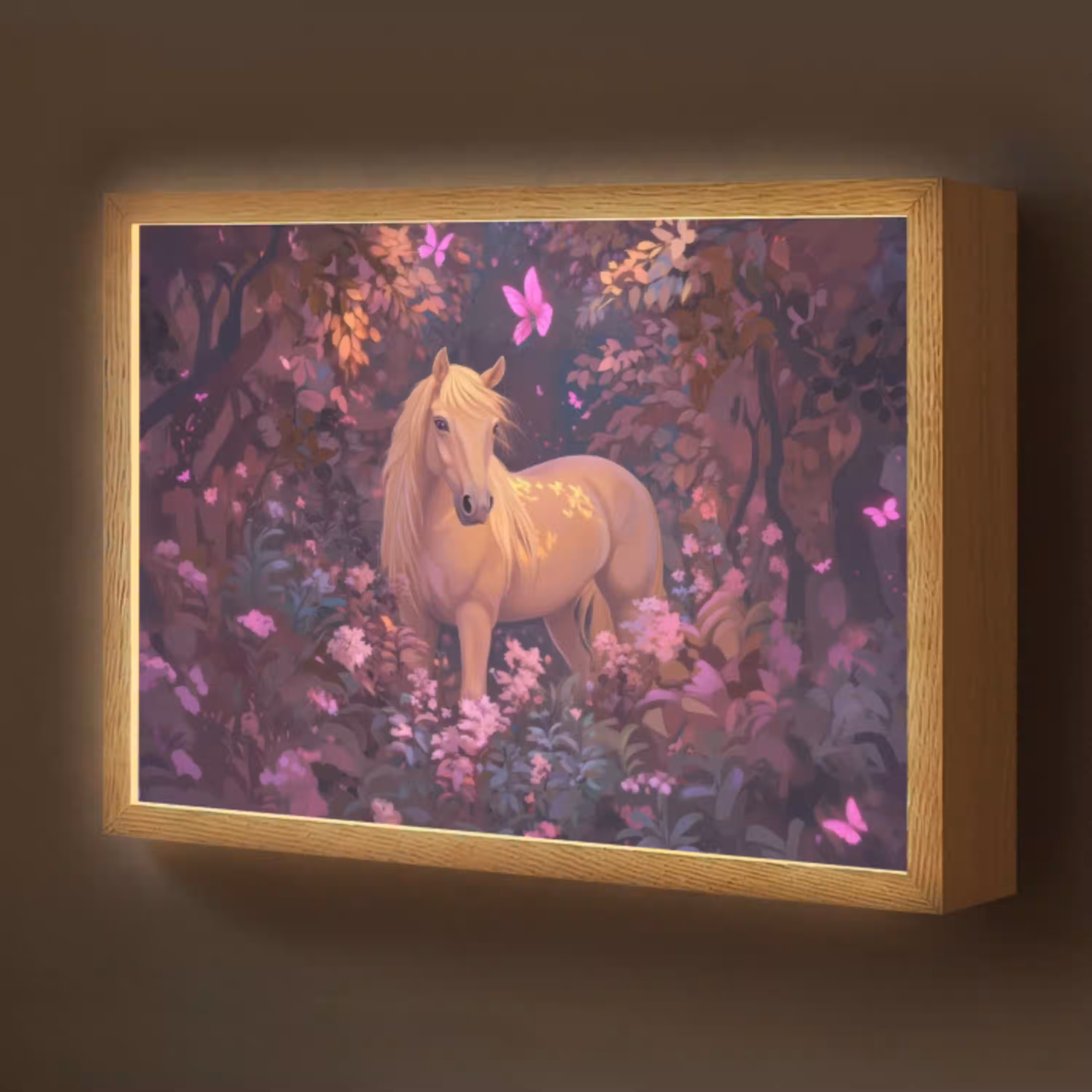Paard - Bloemen - Paars - Vlinder Light Box met batterij (Wandlamp kind) middel -z3d_website