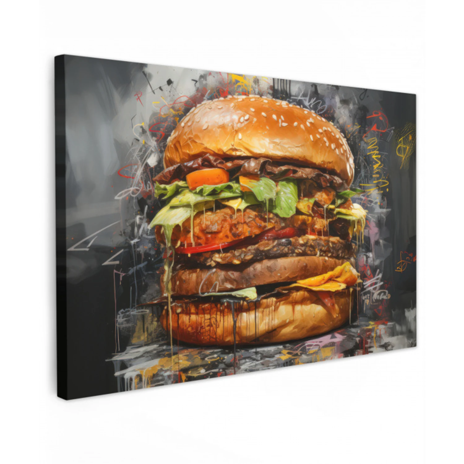Burger - Eten - Kunst - Grijs - Graffiti canvas 2cm klein -z3d