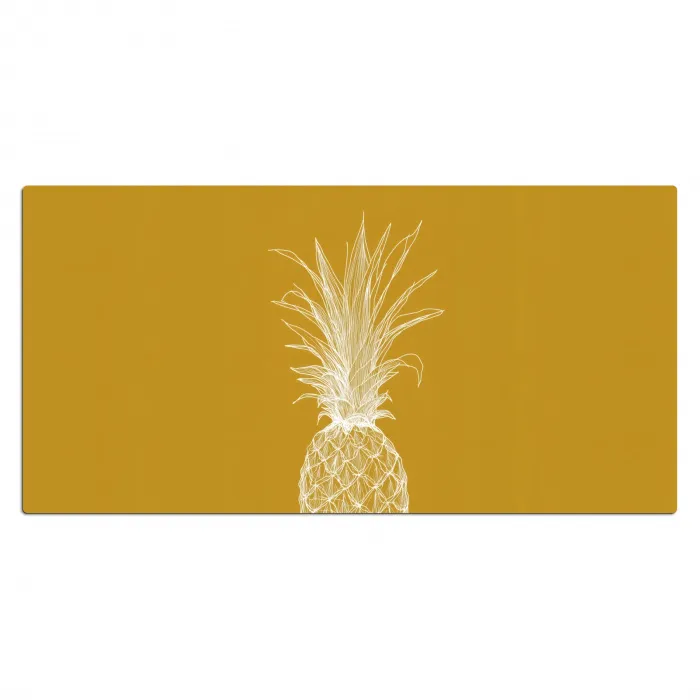 Lijnillustratie - Ananas - Bladkroon - Okergeel Muismat XXL klein -3d_leeg