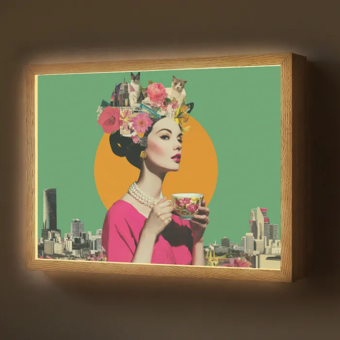 Retro - Vrouw - Stad - Zon Light Box met batterij (Wandlamp) middel -z3d_website