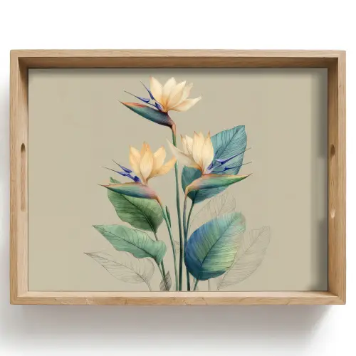 Paradijsvogelbloemen - Blauwgroene bladeren - Beige Dienblad Rechthoek middel -z3d_shopping