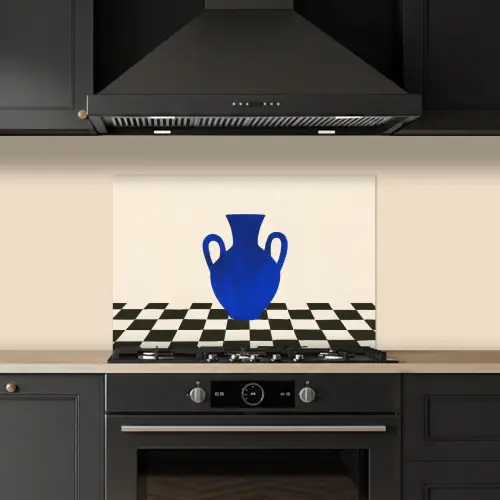 Vaas - Blauw - Geblokt - Modern keuken achterwand spatscherm klein -sfeer1