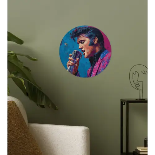 Zingende man - Glitterjas - Microfoon Wandcirkel behangsticker klein -sfeer2