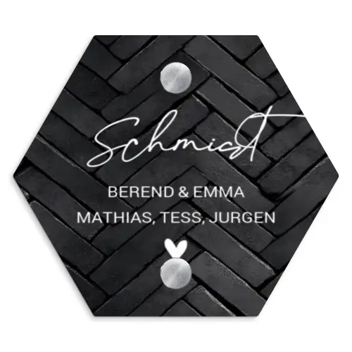 Zwarte tegels - Sierlijk Naambord Hexagon klein -3d