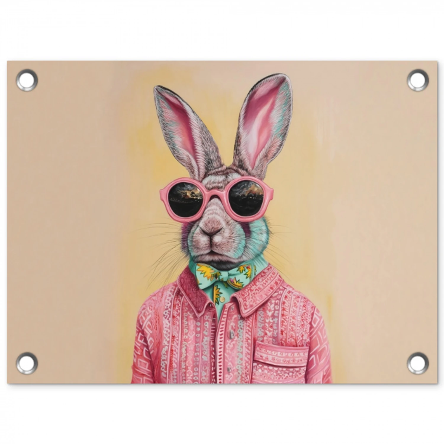 Grijs - Konijn - Blouse - Strik tuinposter los doek klein -3d