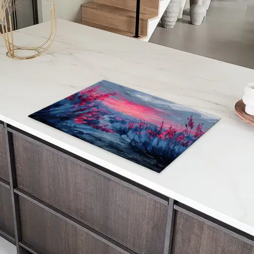 Schilderij - Zonsondergang - Bloemen - Rivier Inductie beschermer vinyl 3mm klein -sfeer8