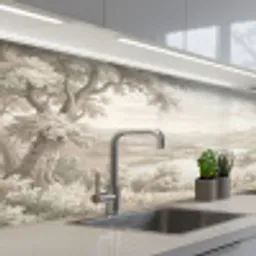 Rivierlandschap - Bergen - Natuur - Vintage - Beige keuken achterwand 2 middel -3d_schuin