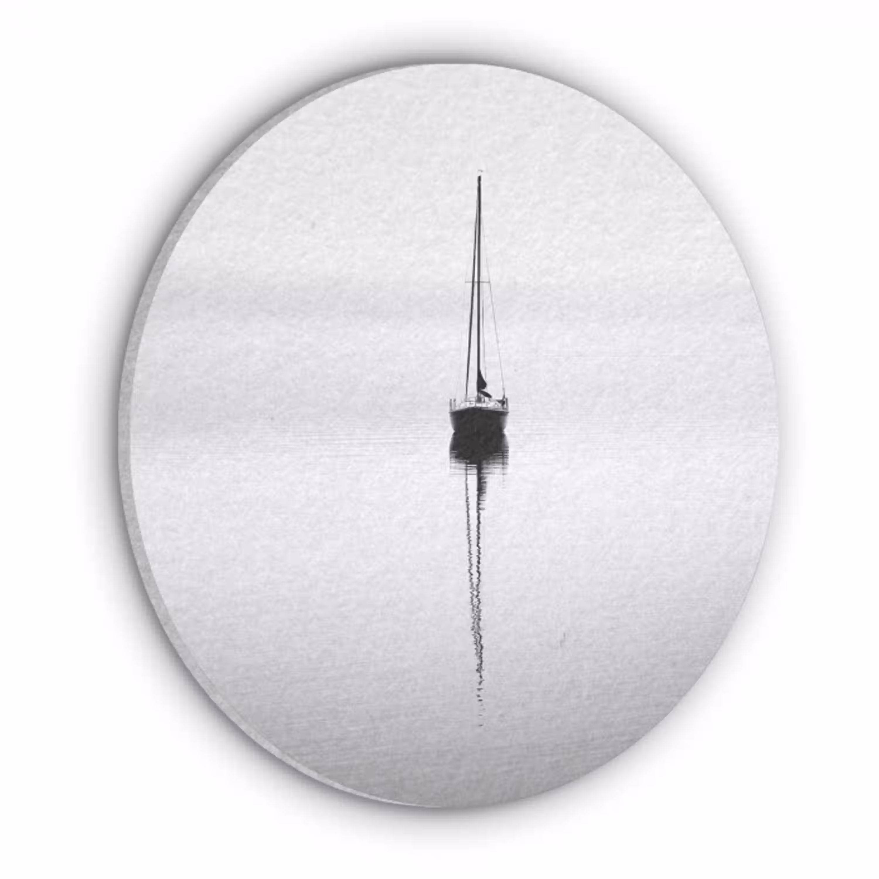Zeilboot - Zwart - Water - Silhouet Akoestische PET Vilt - Rond klein -3d
