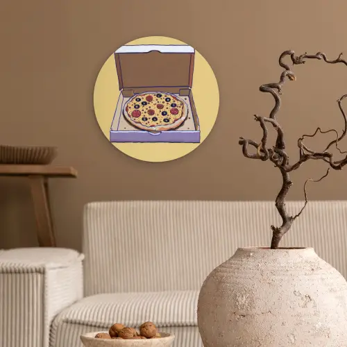 Pizza - Doos - Salami - Illustratie Wandcirkel kunststof plaat 5mm dik klein -sfeer1