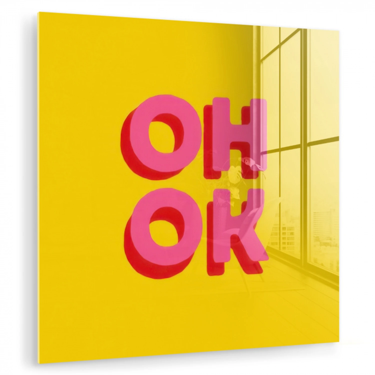 Oh ok - 3D - Geel - Roze plexiglas 5mm klein -zzzproduct_nieuw