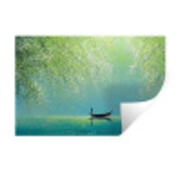 Bootje - Water - Bladeren - Bloesems Muursticker klein -3d