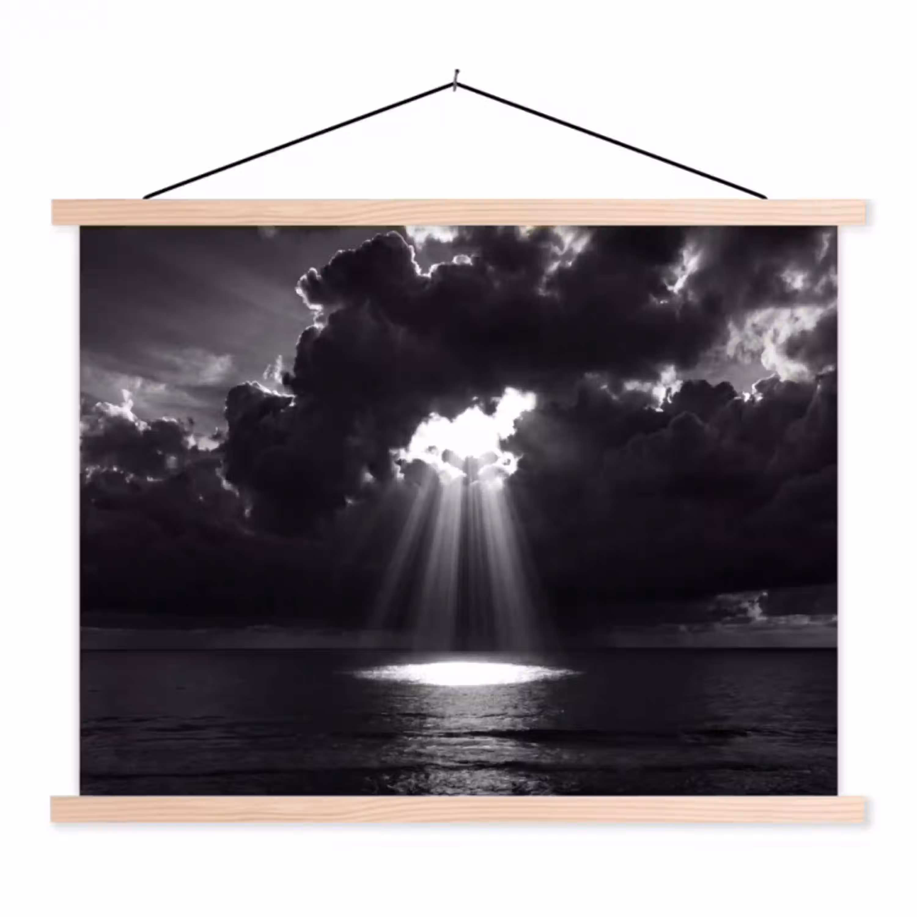 Licht - Wolken - Zee - Zwart-wit - Natuur textielposter latten blank klein -3d