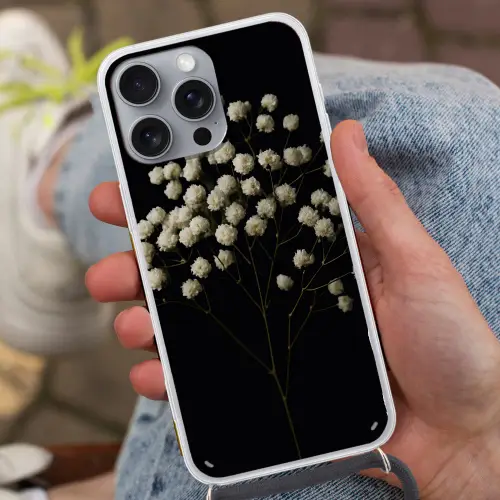 Gipskruid - Bloemetjes - Wit - Minimalistisch Hoesje iPhone 16 Pro Max met koord klein -sfeer3