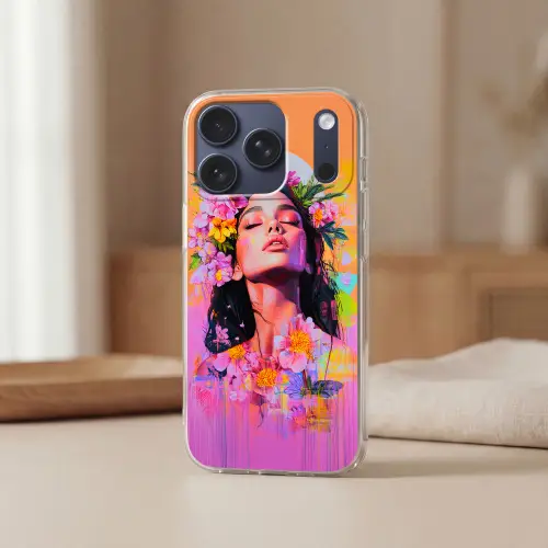 Portret - Bloemenkroon - Vrouw Telefoonhoesje iPhone 17 Pro klein -sfeer2