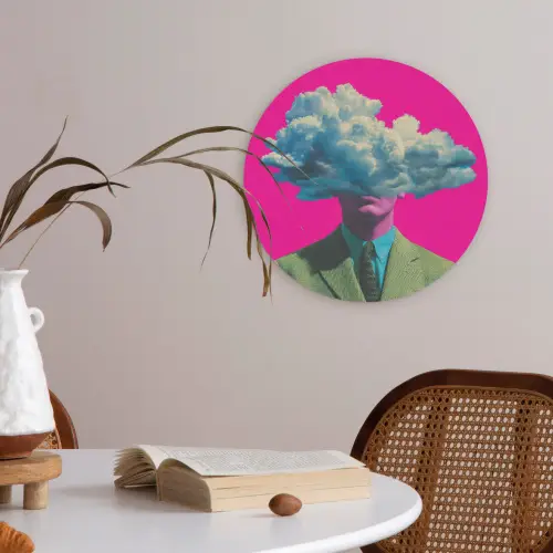 Man - Pak - Wolk - Roze Akoestische PET Vilt - Rond klein -sfeer3