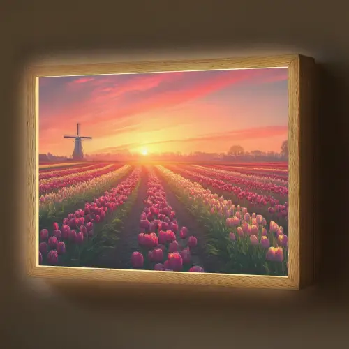 Windmolen - Zonsondergang - Landschap Light Box met batterij (Wandlamp) middel -z3d_website