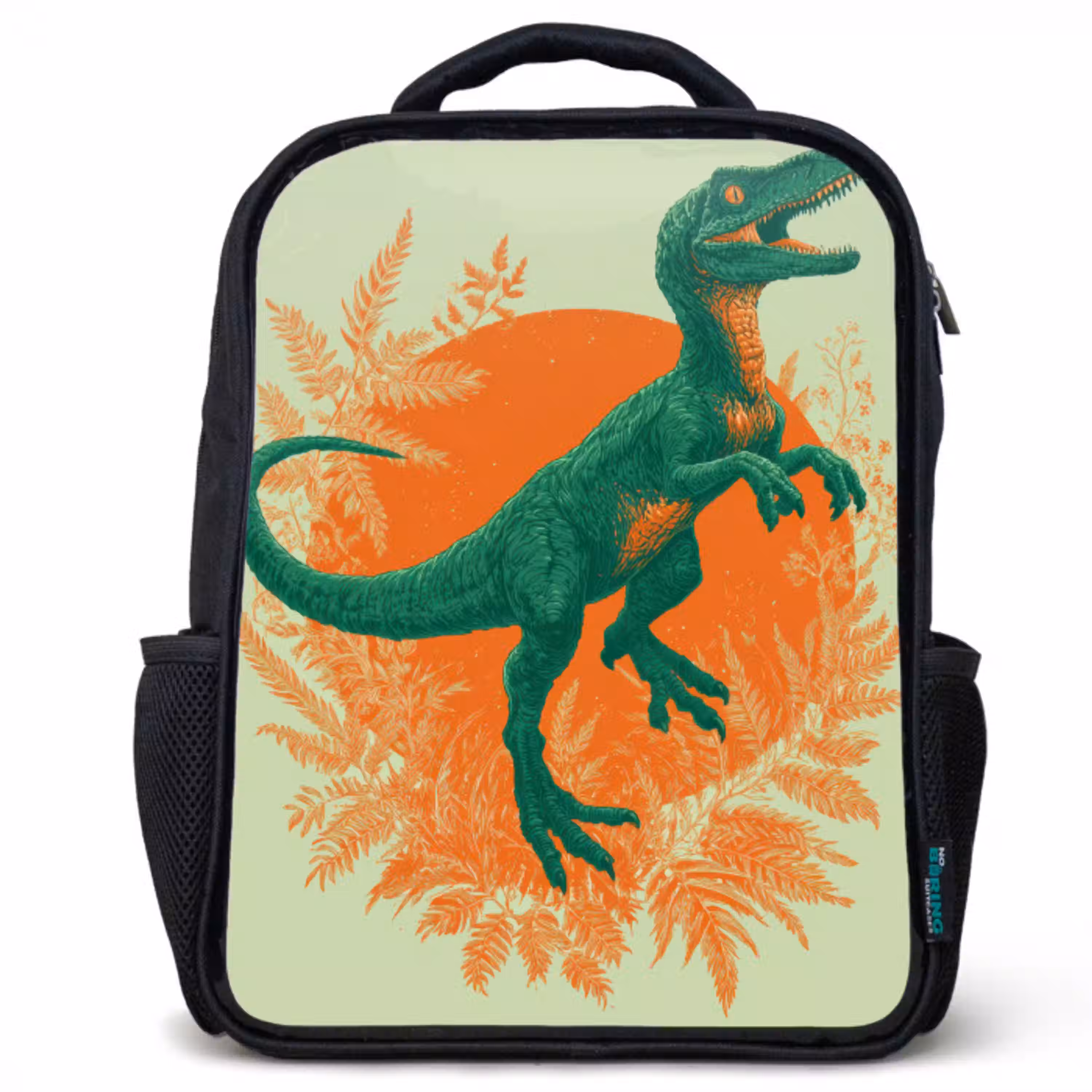 Dinosaurus - Groen - Planten - Cirkel Rugzak - Zwart middel -3d