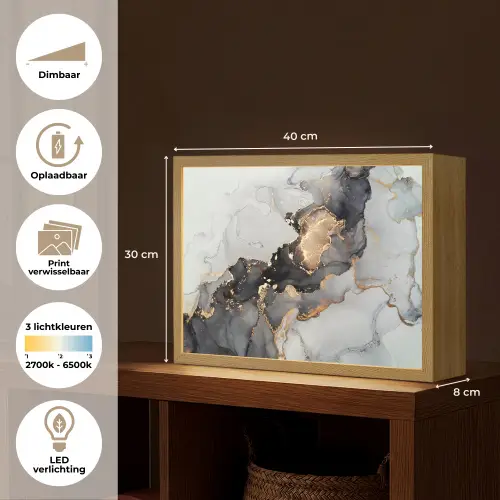 Zwart - Marmer - Luxe - Goud Light Box met batterij (Wandlamp) middel -USP_websiteoverzichtNL