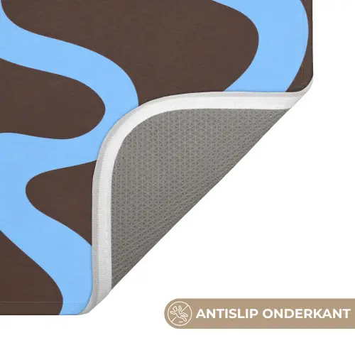 Kronkelende lijnen - Blauw - Bruin - Minimalistisch WCmat klein 1009 -USP_AntislipNL