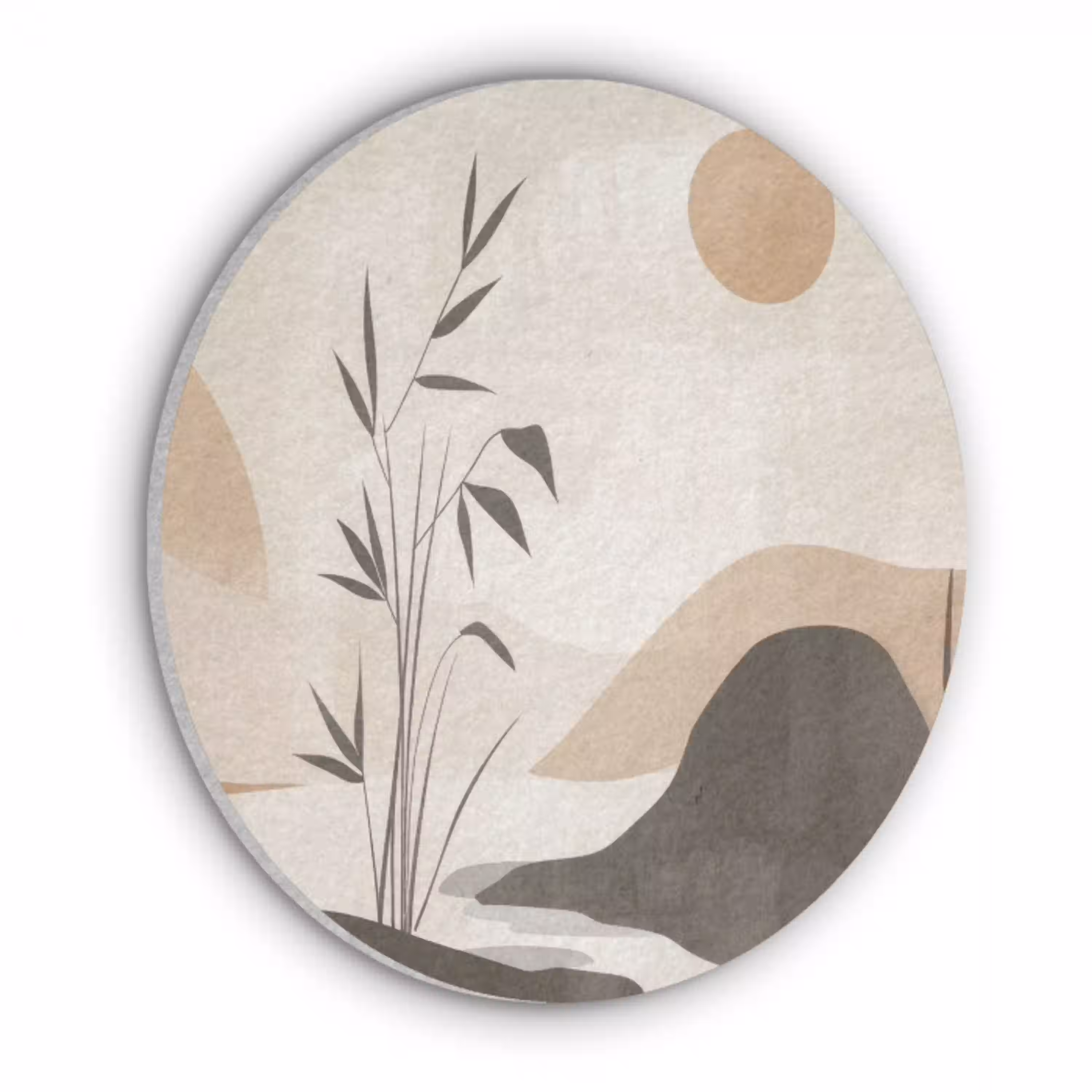 Japandi - Landschap - Beige Akoestische PET Vilt - Rond klein -3d