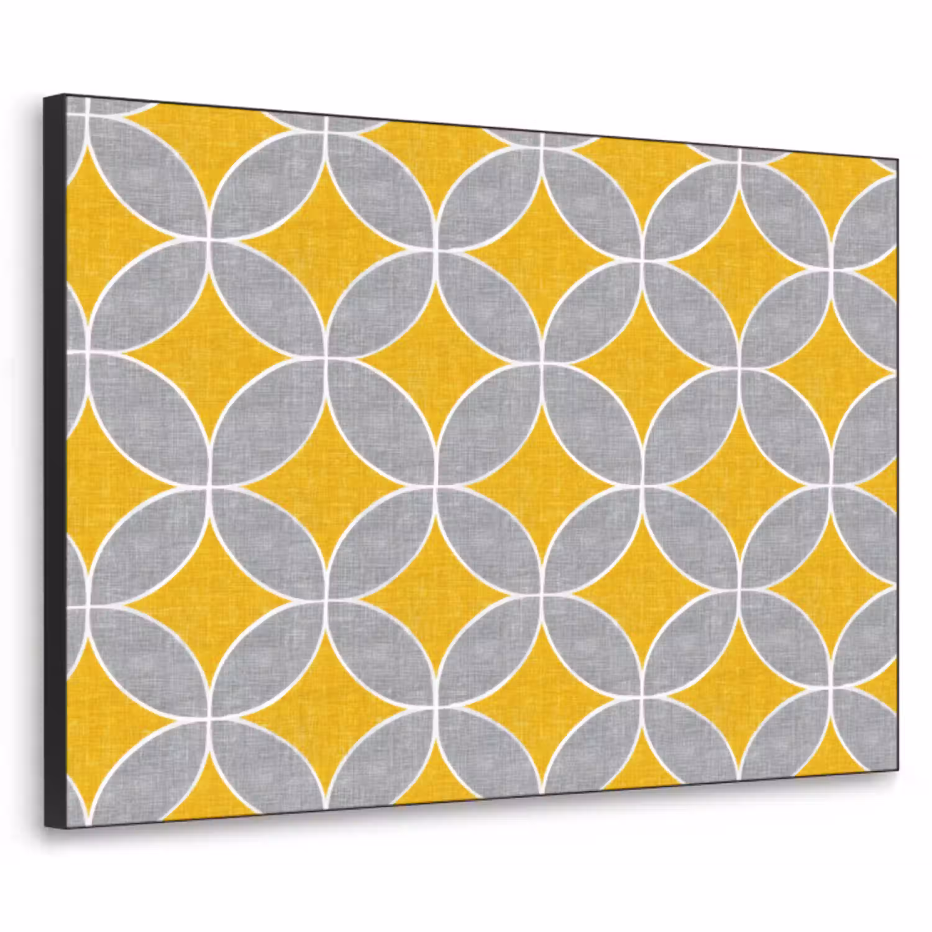 Geometrisch - Cirkels - Textuur - Grijs - Geel Textielframe zwart klein 947 -3d