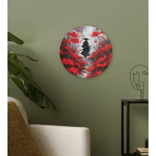 Rode bloemen - mistig - Man Wandcirkel kunststof plaat 5mm dik klein -sfeer3