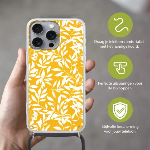 Bladeren - Takken - Geel Hoesje iPhone 16 Pro Max met koord klein -sfeer2_NL
