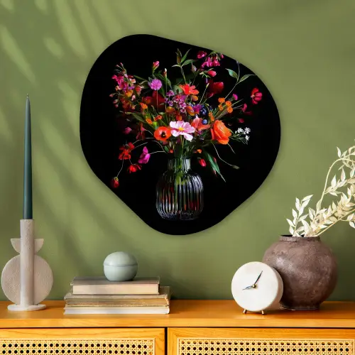 Boeket - Veldbloemen - Vaas Wandcirkel Organisch Plexiglas middel -sfeer2