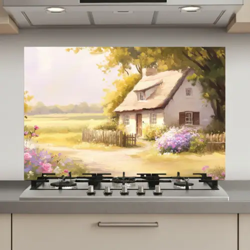 Huisje - Hout - Bloemen keuken achterwand spatscherm klein -3d_website