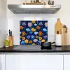 Bloemen - Patroon - Blauw - Contrast Inductie beschemer met haakjes middel -sfeer2
