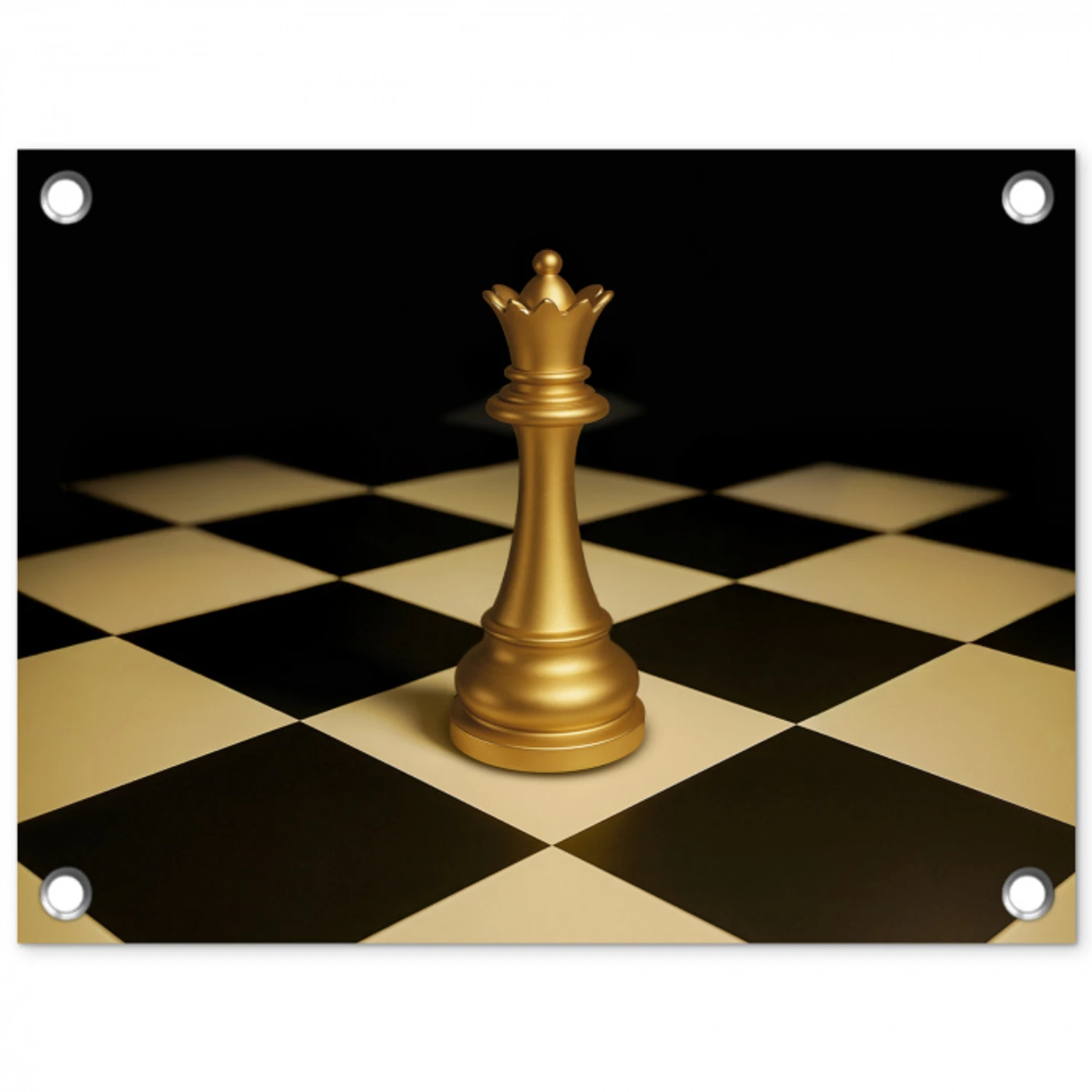 Koningin - Schaakstuk - Geblokt - Goud tuinposter los doek klein -3d