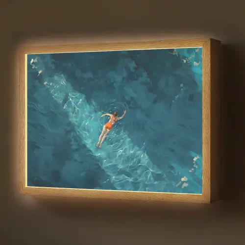 Vrouw - Water - Bikini - Oranje Light Box met batterij (Wandlamp) middel -z3d_website