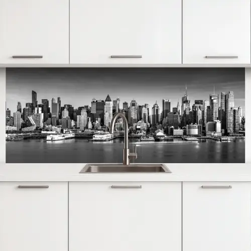 Skyline - Stad - Wolkenkrabbers - Zwart - Wit keuken achterwand 2 middel -3d