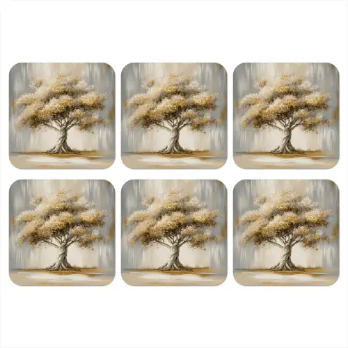 Boom - Bladeren - Abstract - Wit onderzetter kurk middel -3d