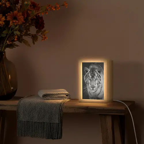 Tijger - Dier - Zwart - Blauw - Modern Light Box met kabel (Tafellamp) klein -sfeer4