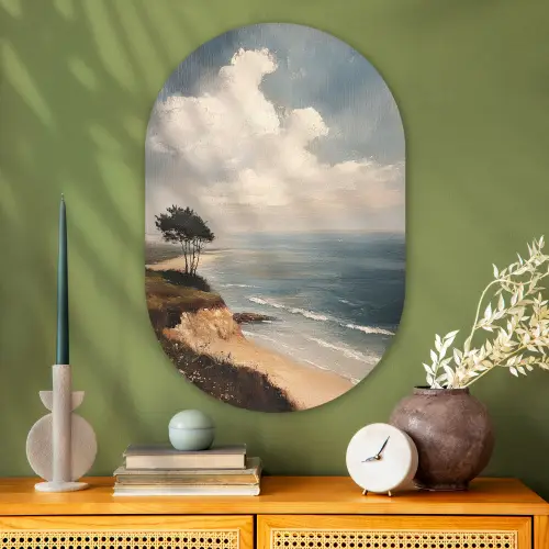 Klif - Zee - Boom Wandcirkel Ovaal Glas middel -sfeer2