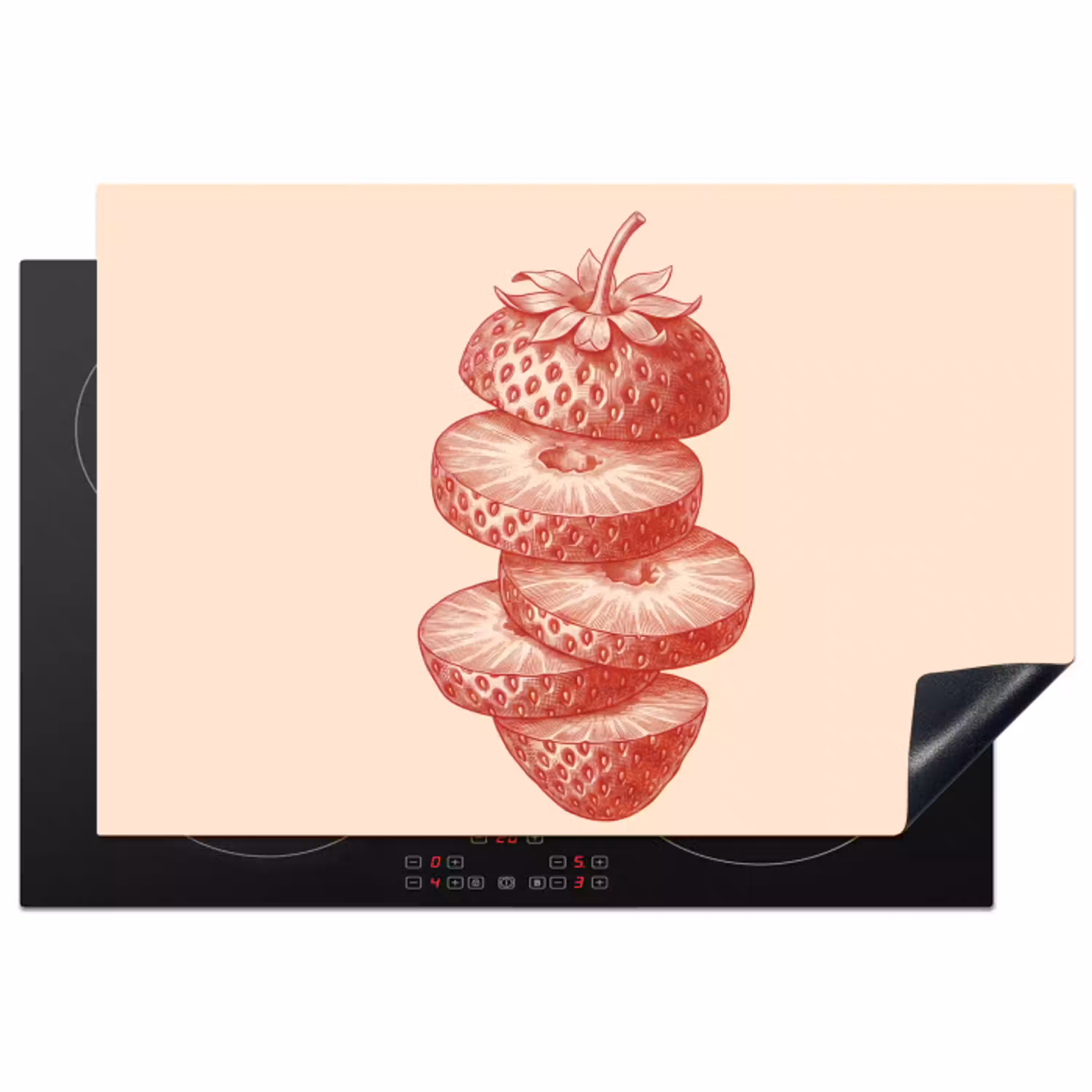 Fruit - Gesneden - Illustratie - Rood - Vintage Inductie beschermer vinyl 3mm klein -3d