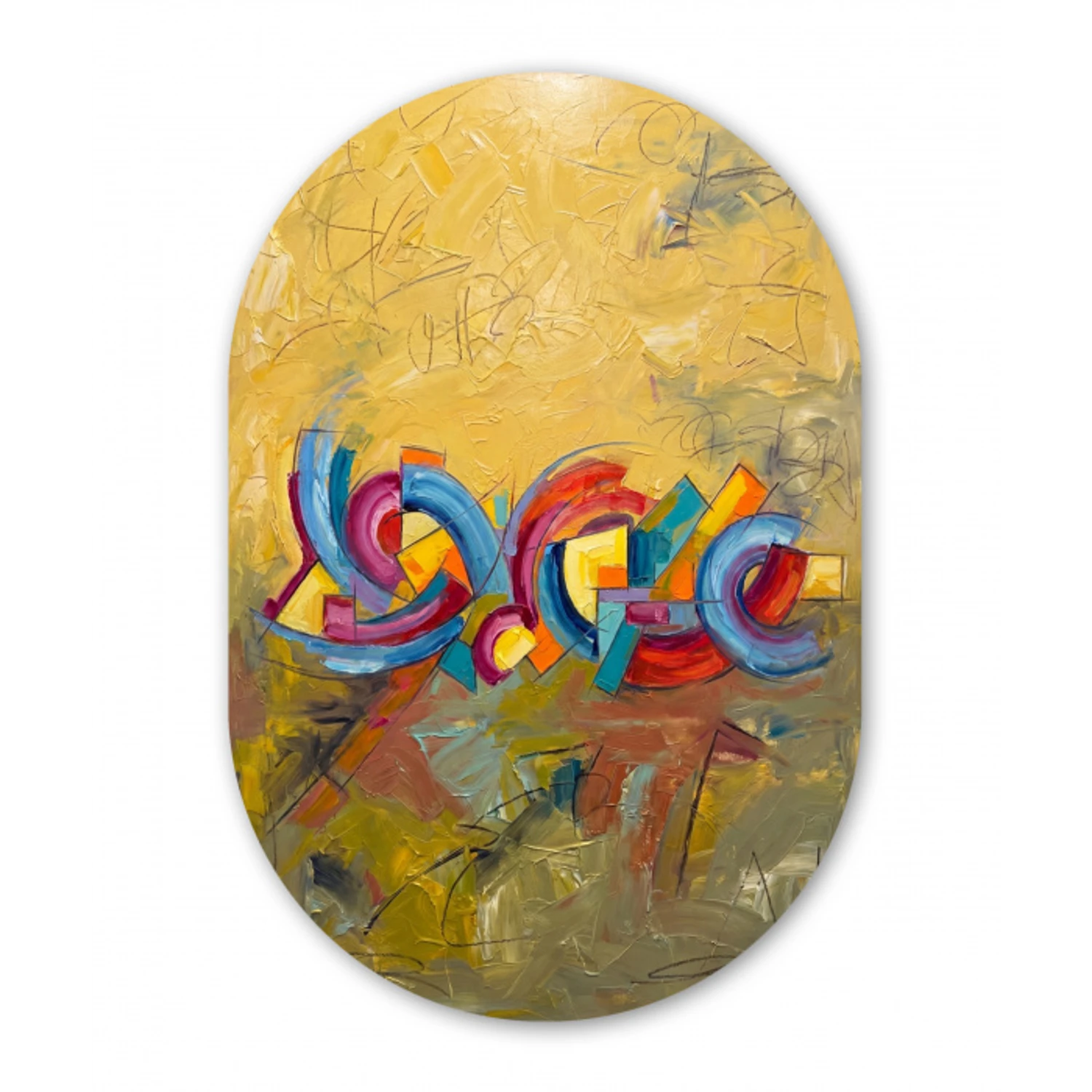 Abstract - Cirkels - Schilderij - Kleurrijk - Dynamisch Wandcirkel Ovaal Forex klein -3d