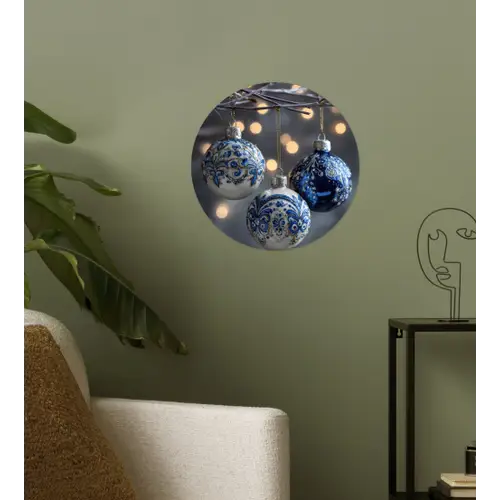 Kerstbal - Versierd - Blauw Wandcirkel behangsticker klein -sfeer2