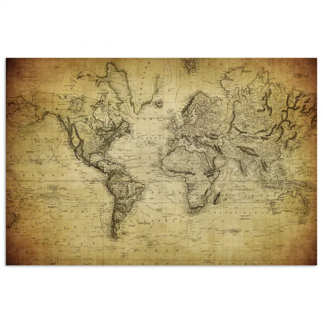 Wereldkaart - Vintage - Antiek - Bruin - Papier poster papier klein -3d