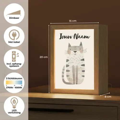 Kat - Dieren - Beige Light Box met kabel (Kinderlampje) klein -USP_NL