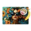 Vrouw - Bloemen - Oranje - Blauw - Modern Placemat vinyl groot -zzzproduct_Kitchenyeah-website